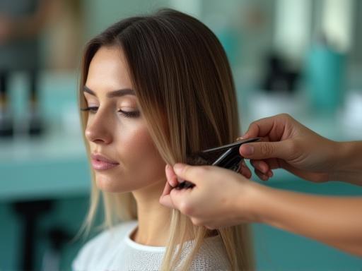 Coiffeur réalisant une coupe moderne sur une cliente